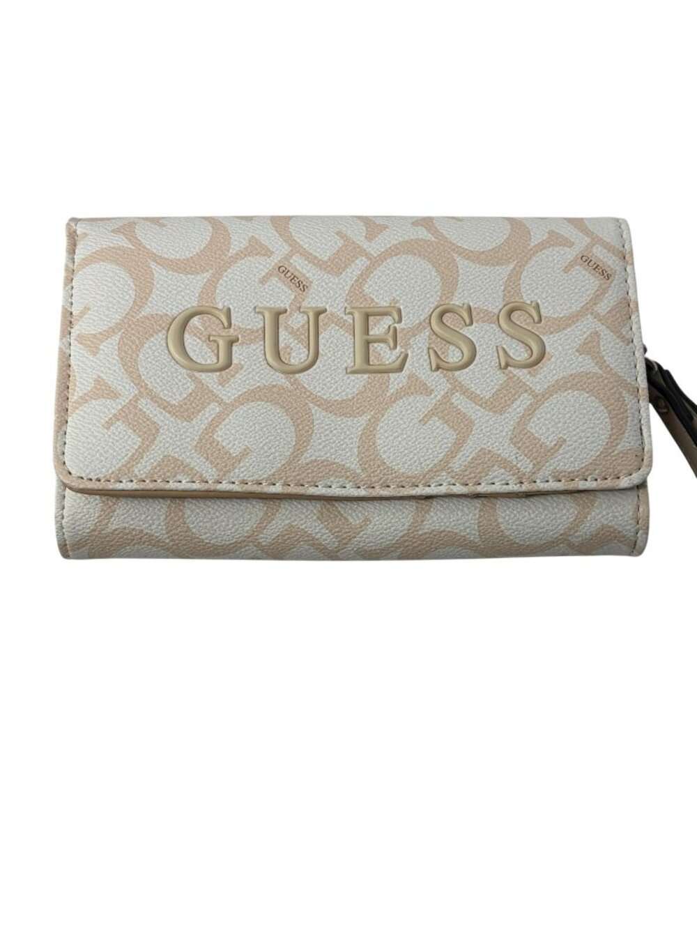 GUESS White Beige G Monogram Logo Flap Wristlet Wallet Clutch Organizer Y2K